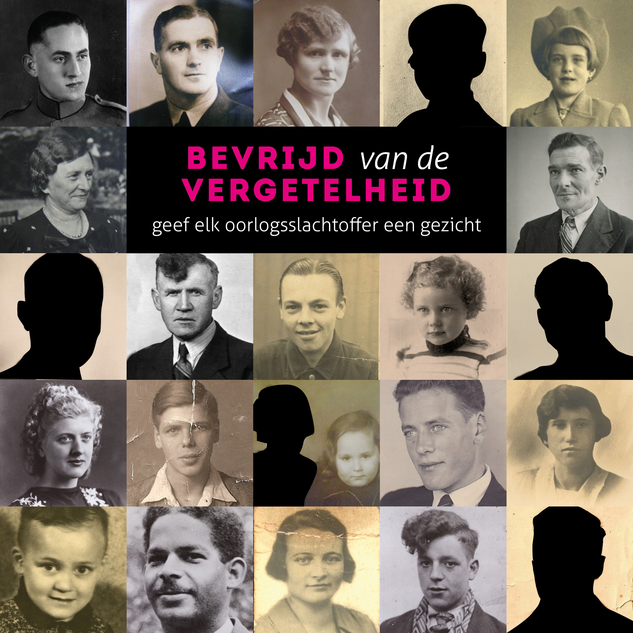 Collage foto's oorlogsslachtoffers. Gemaakt door Teuntje van de Wouw.