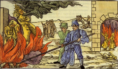 heksen op de brandstapel - uit het boek Heksenhamer 1487