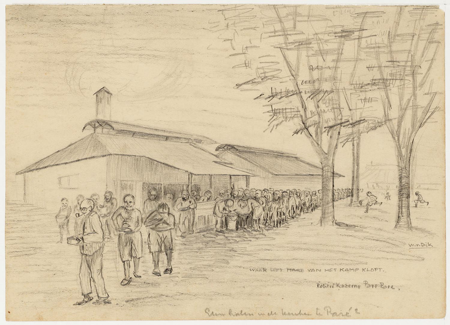 Tekening Van Wiebe Van Dijk Van Het Eten Halen In Het Burgerkamp Parepare 1