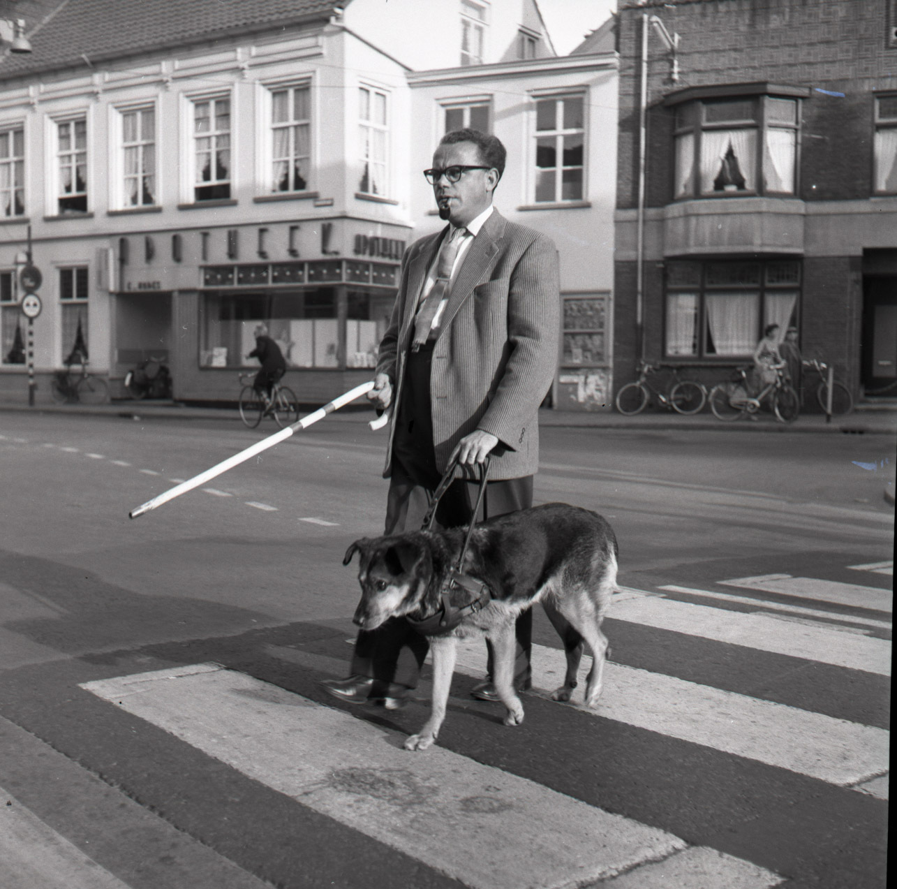 Man Met Blindengeleidehond 1950 Fotograaf Schmidlin Collectie Regionaal Archief Tilburg